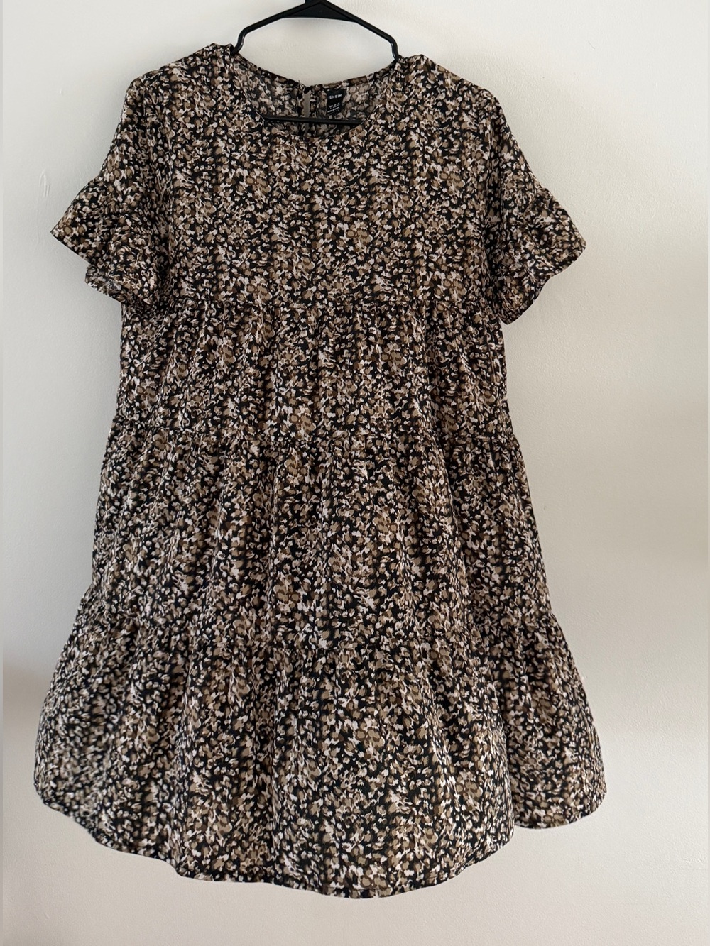 Brown and Black Floral Tiered Mini Dress
